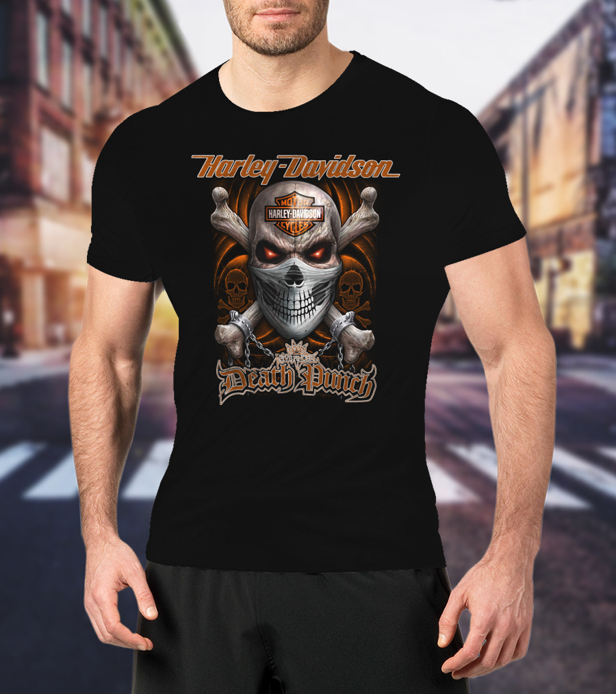 Harley Davidson Death Punch Skull With Logo And Crossbones T-Shirt