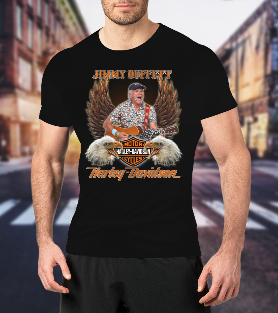 Jimmy Buffett Harley Davidson Motorcycles Signature Bald Eagles T-Shirt