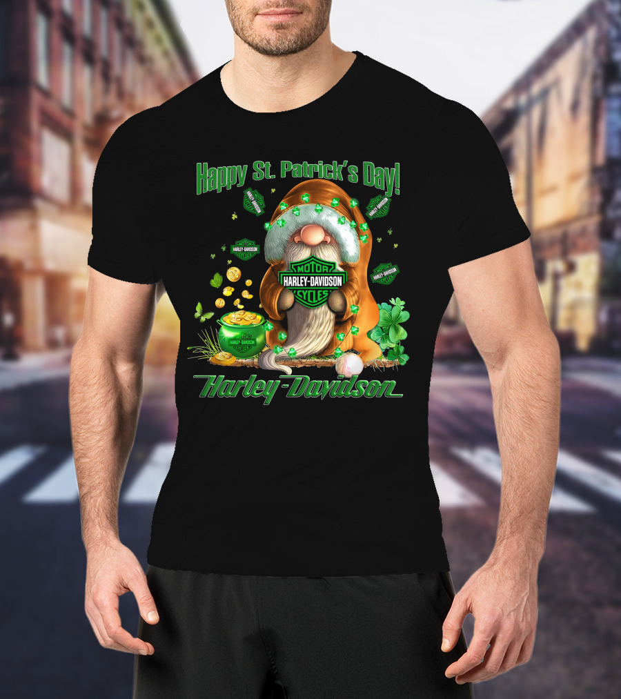 Happy St. Patrick's Day Harley Davidson Motorcycles Leprechaun Coin Clover T-Shirt