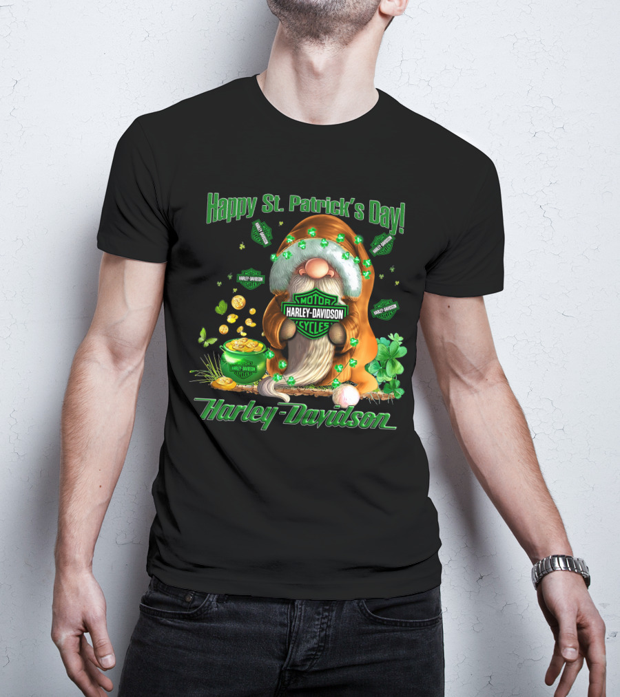 Happy St. Patrick's Day Harley Davidson Motorcycles Leprechaun Coin Clover T-Shirt