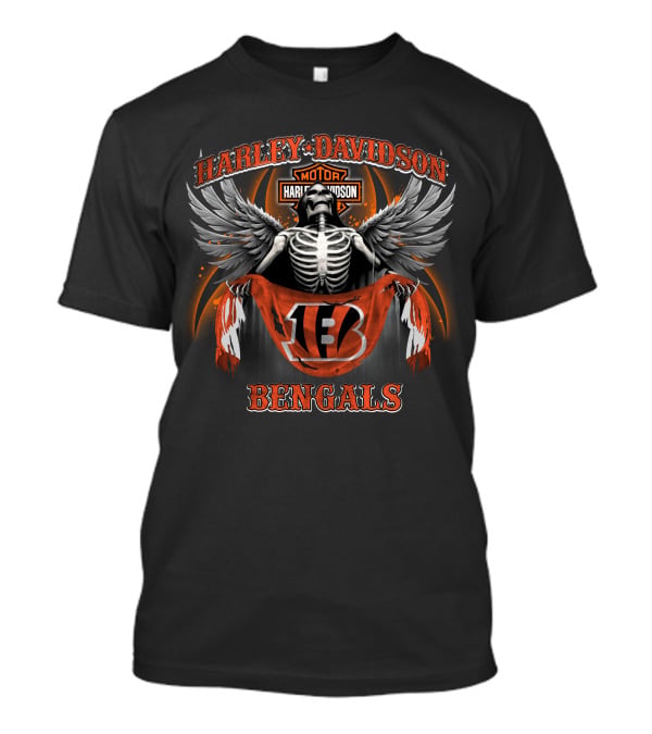 Harley Davidson Motor Cincinnati Bengals Skeleton Wings T-Shirt