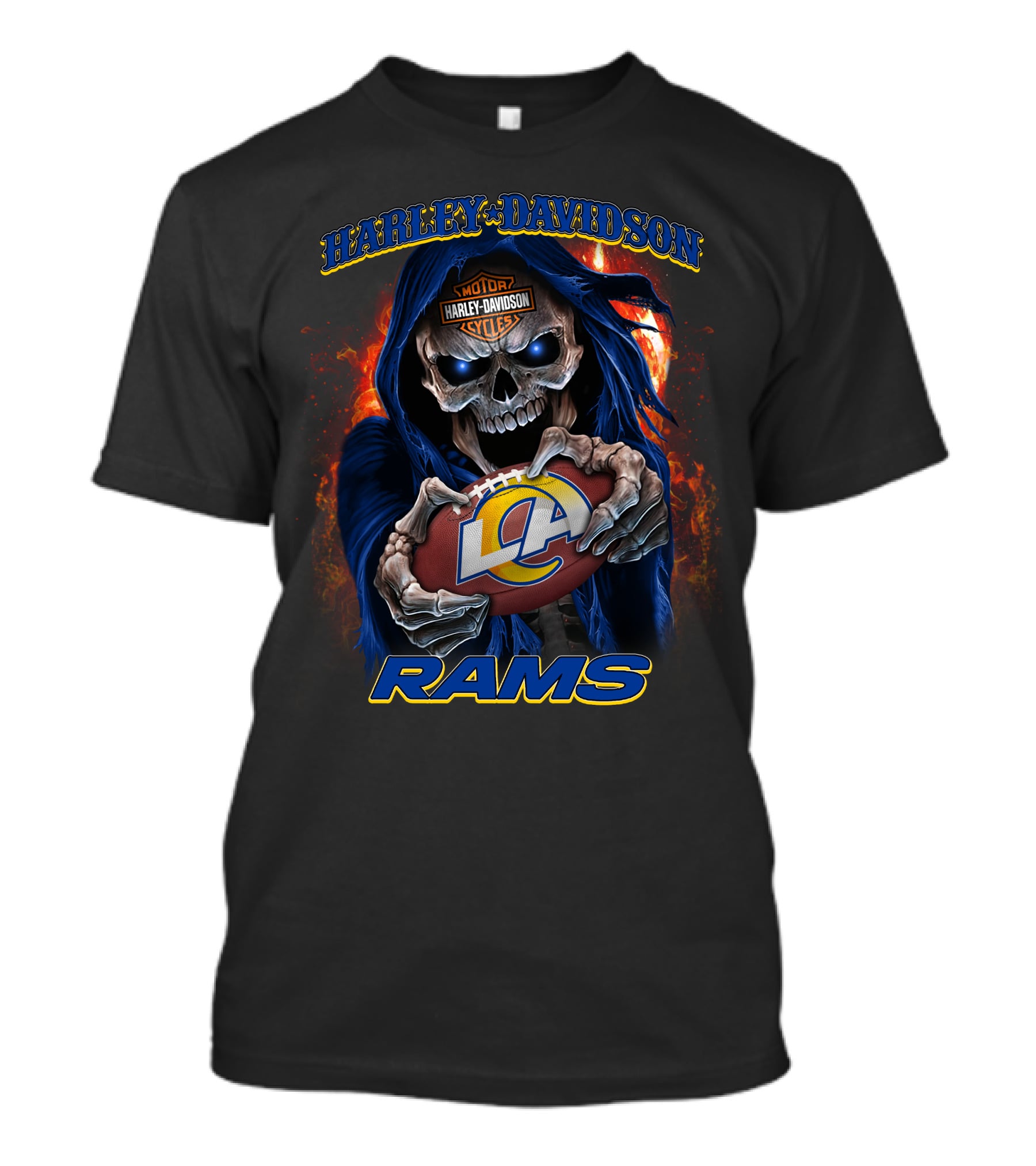 Harley Davidson Motor Cycles Skull Rams Los Angeles T-Shirt