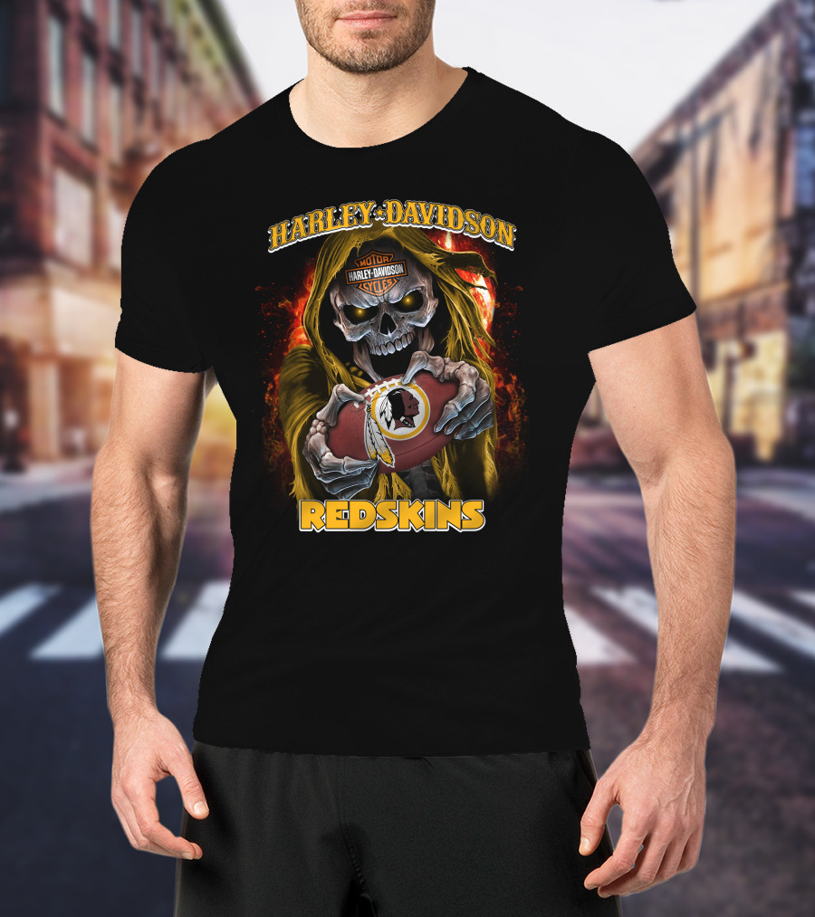 Harley Davidson Motor Cycles Redskins Skull Football T-Shirt