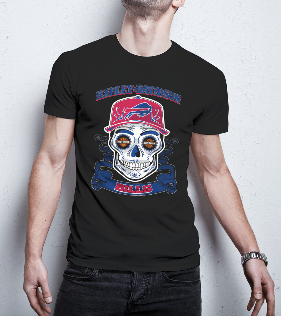 Harley Davidson Buffalo Bills Nfl Skull T-Shirt