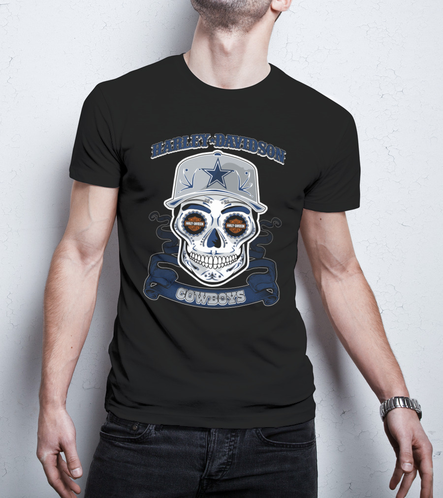 Harley Davidson Cowboys Skull Dallas Nfl T-Shirt