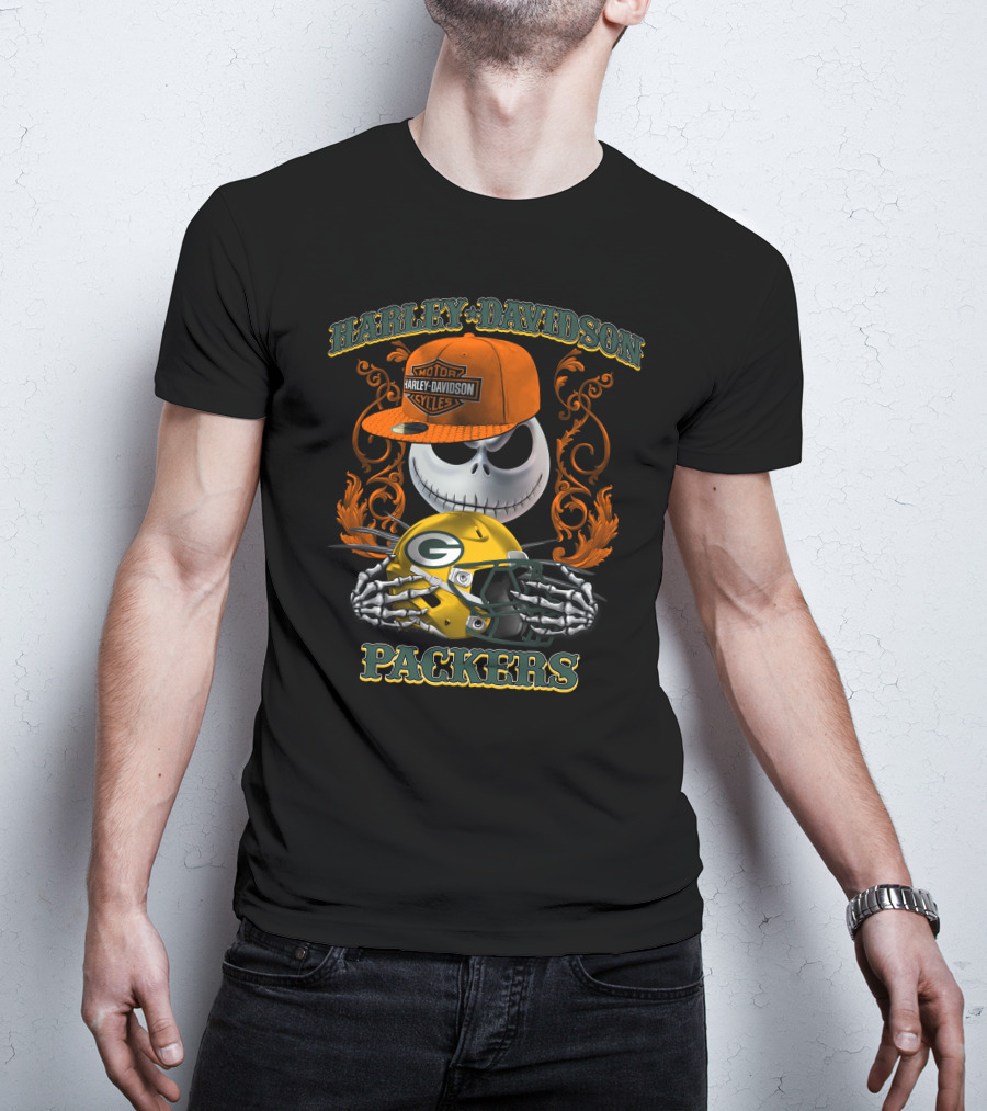 Harley Davidson Jack Skellington Packers Nfl Motorcycles T-Shirt