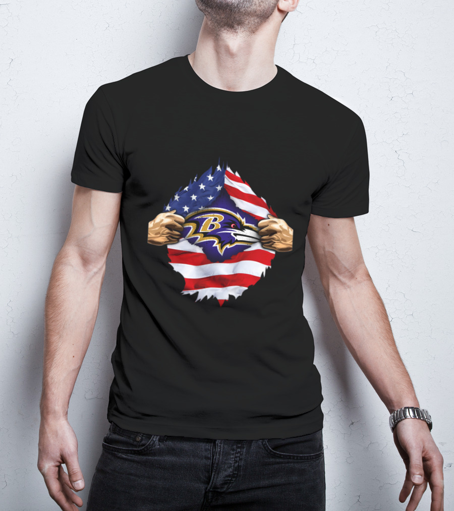 Baltimore Ravens American Flag Symbol Pulled Apart T-Shirt
