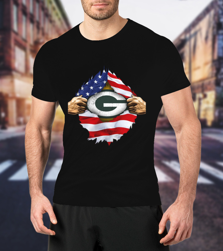 Green Bay Packers American Flag Superhero Rip T-Shirt