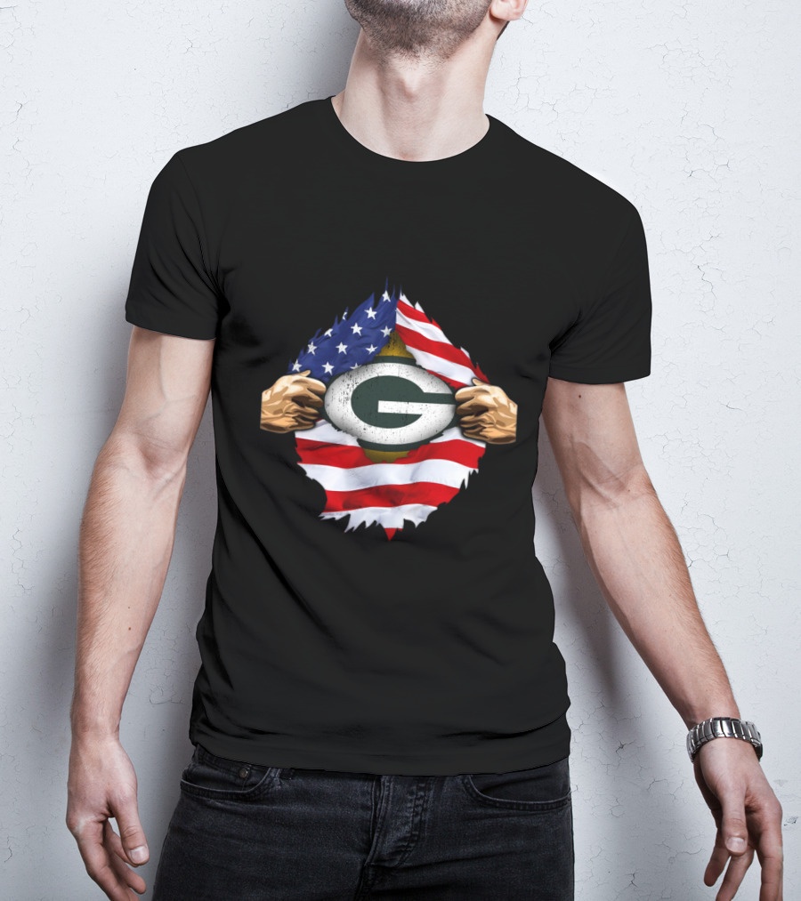 Green Bay Packers American Flag Superhero Rip T-Shirt