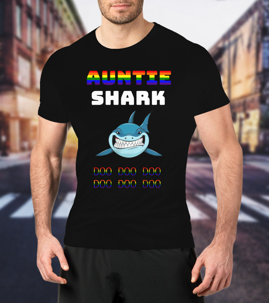 Auntie Shark Doo Doo Doo Colorful Text Rainbow Shark T-Shirt
