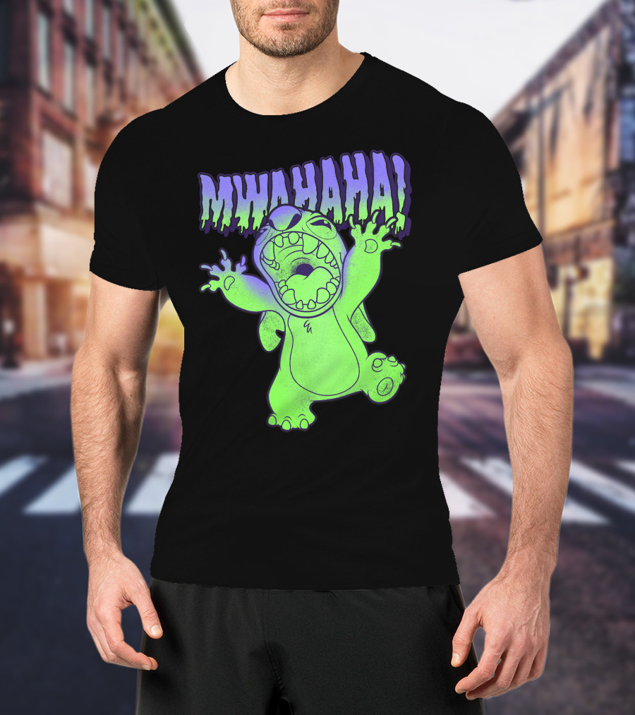 Disney Stitch Halloween Mwahaha Green Glow T-Shirt