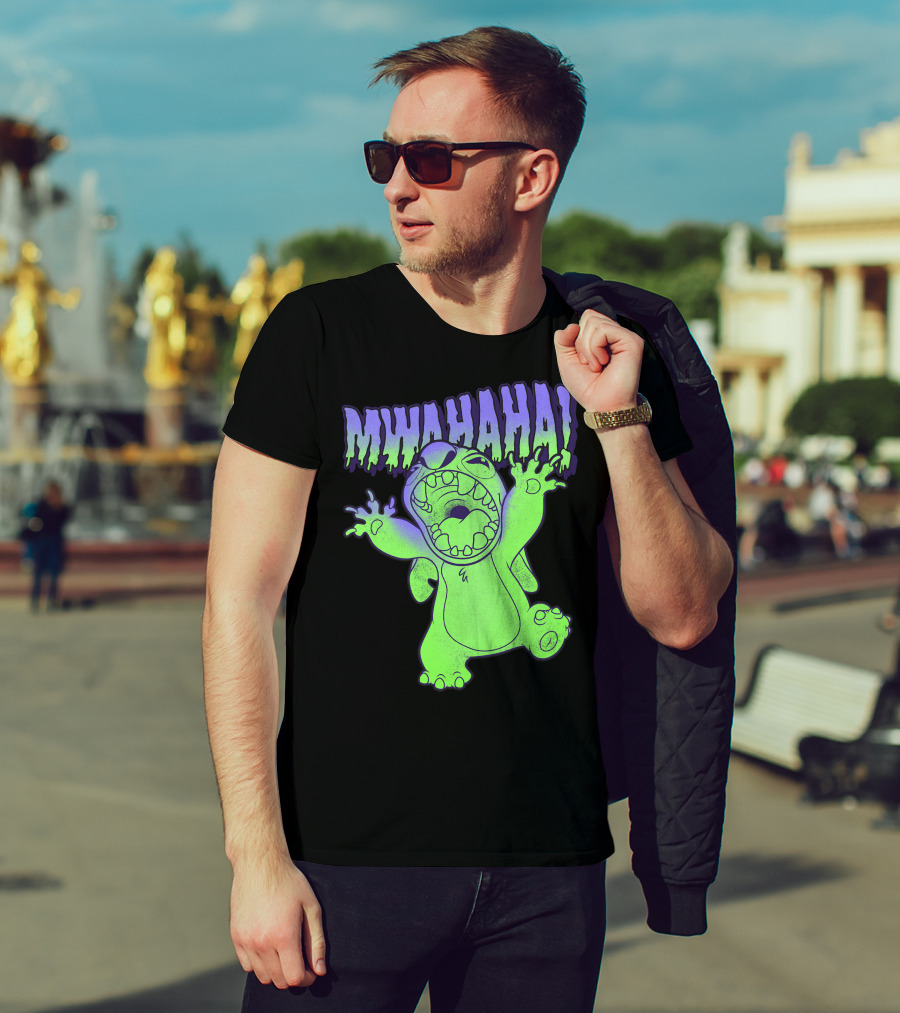 Disney Stitch Halloween Mwahaha Green Glow T-Shirt