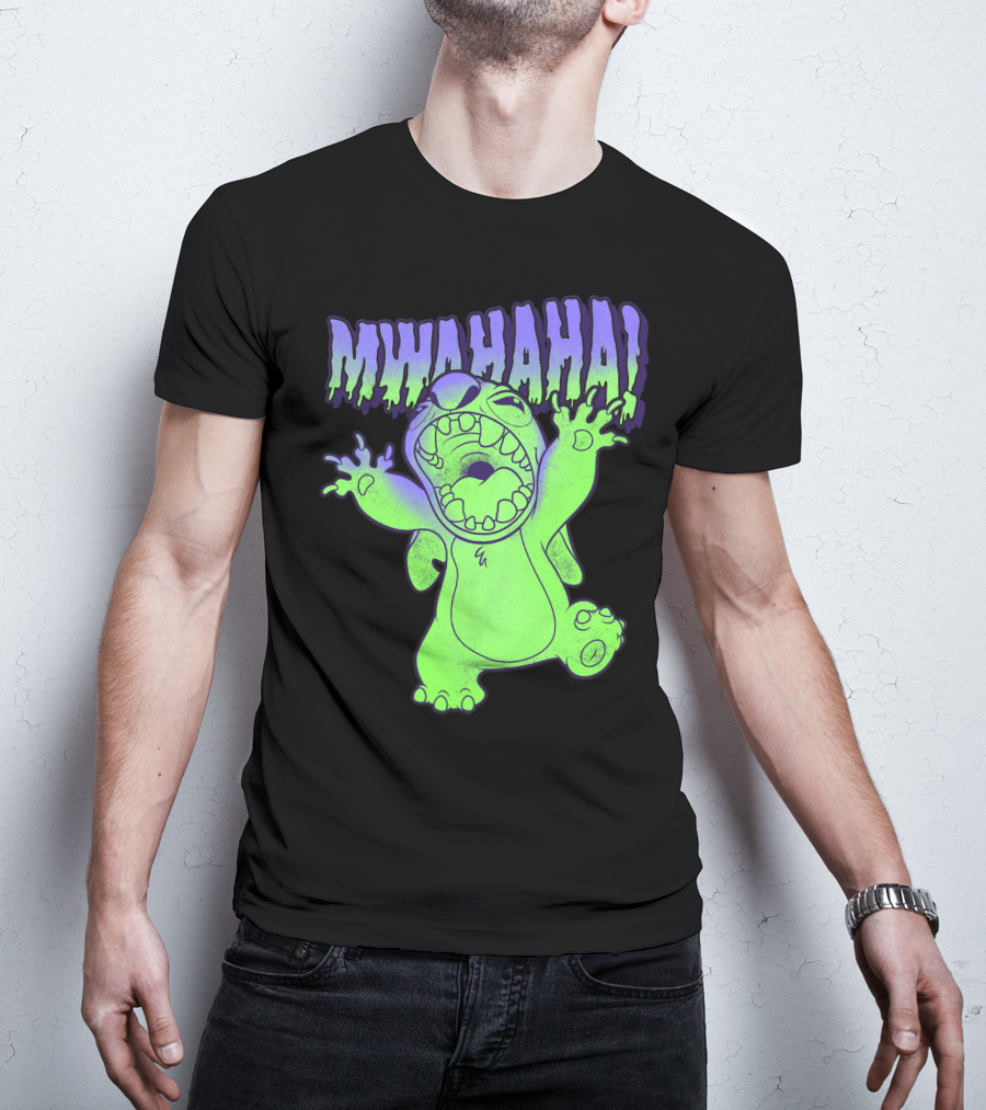 Disney Stitch Halloween Mwahaha Green Glow T-Shirt