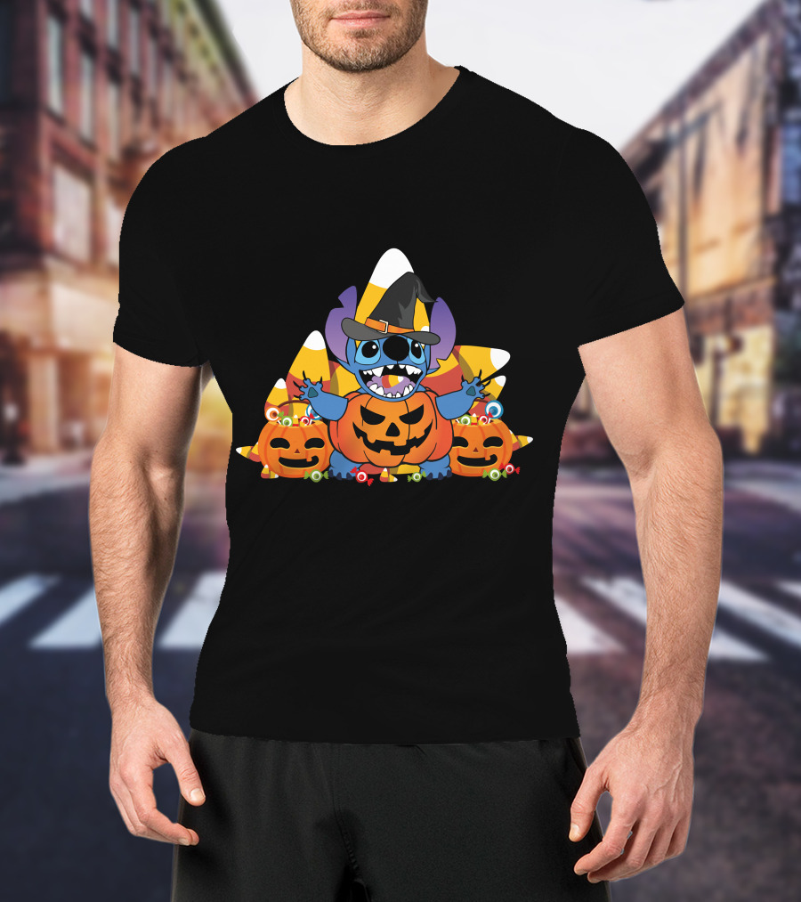 Stitch Halloween Candy Corn Pumpkins T-Shirt