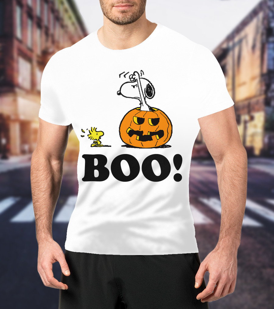 Snoopy Woodstock Halloween Pumpkin BOO T-Shirt