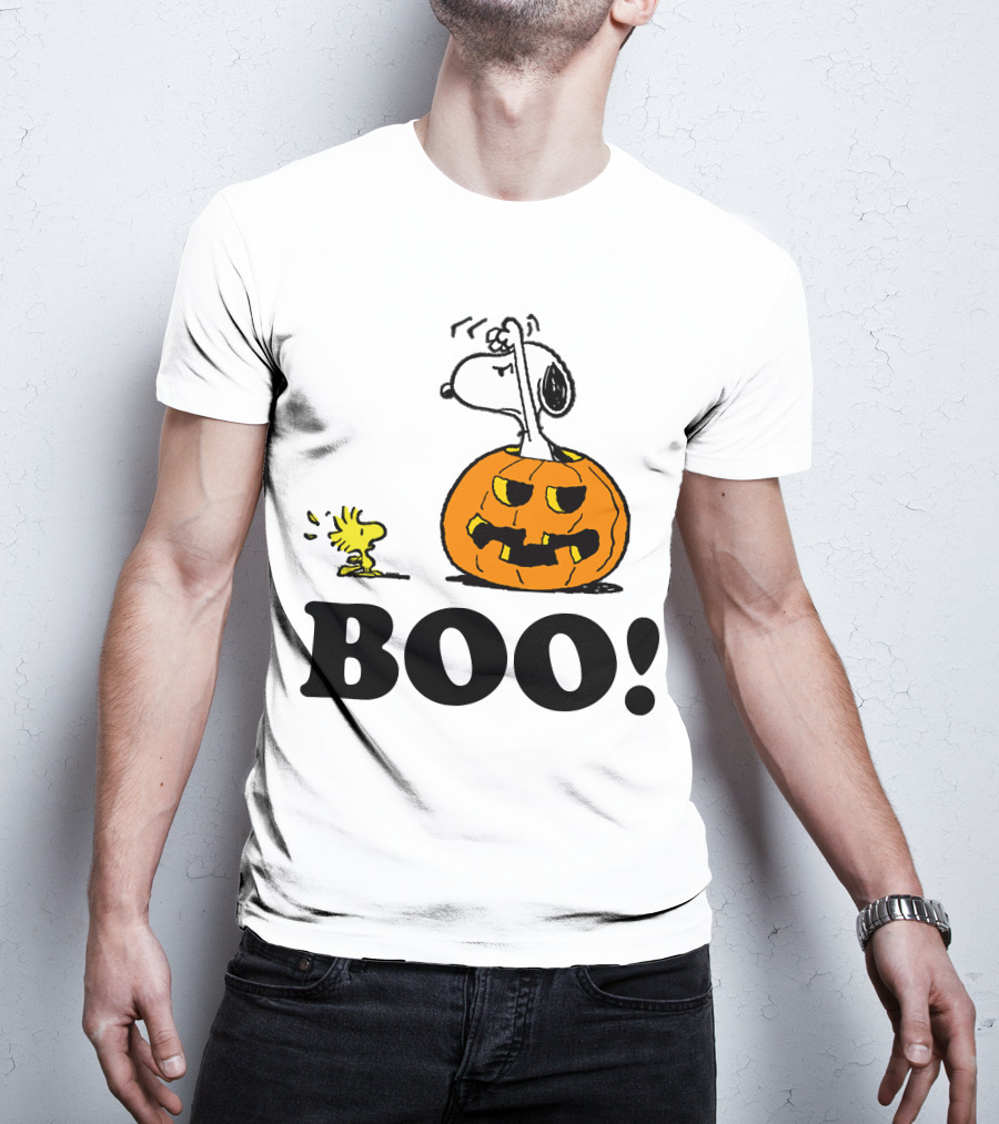 Snoopy Woodstock Halloween Pumpkin BOO T-Shirt
