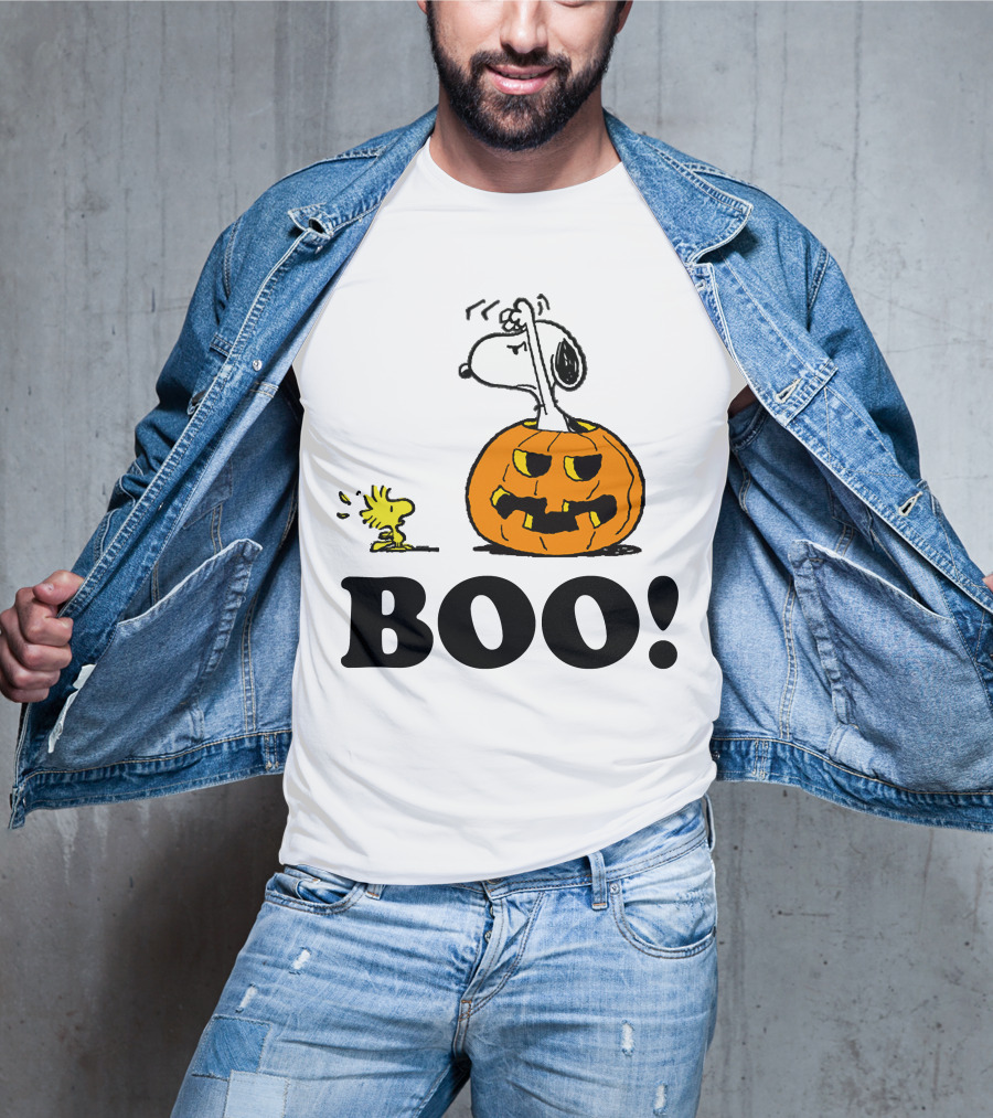 Snoopy Woodstock Halloween Pumpkin BOO T-Shirt