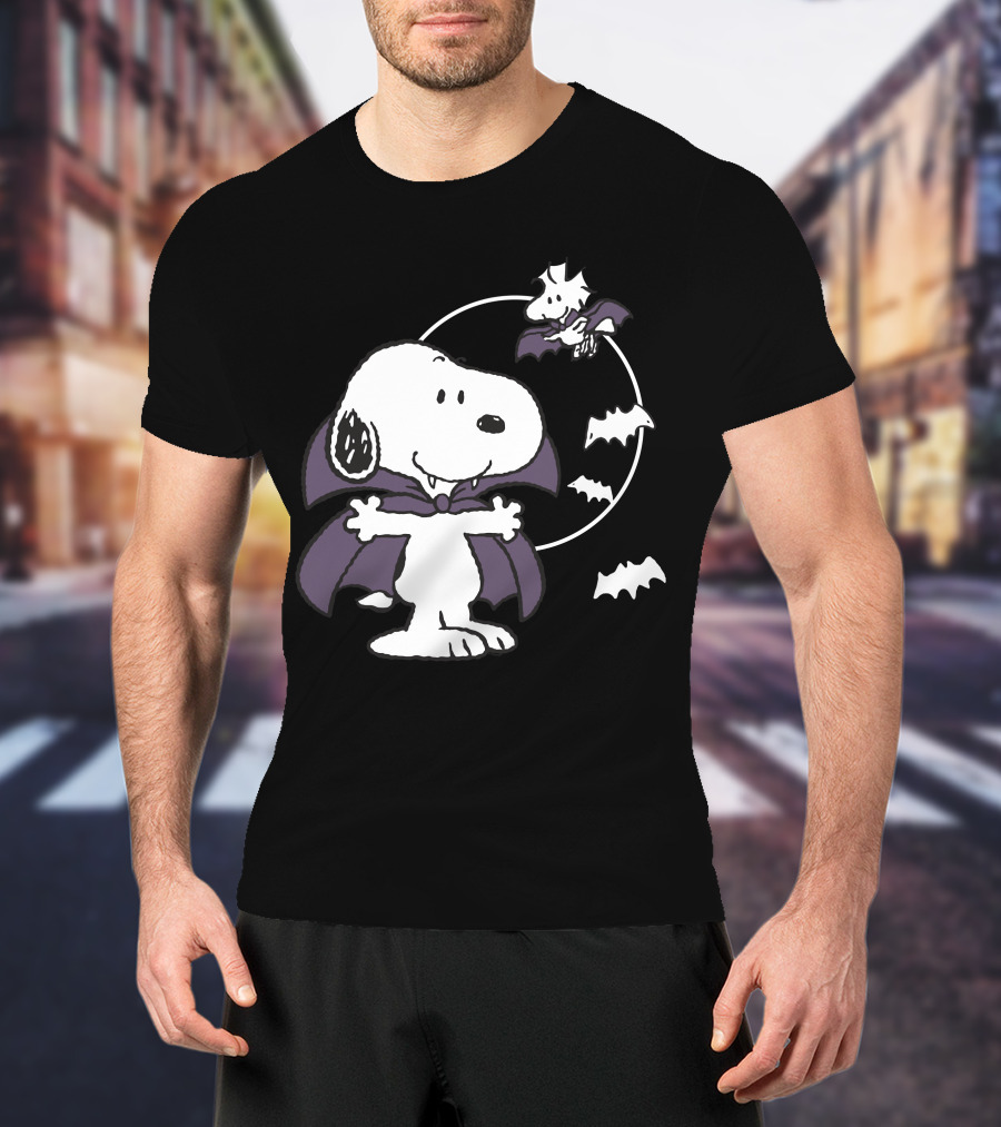 Snoopy Halloween Vampire With Flying Bats T-Shirt