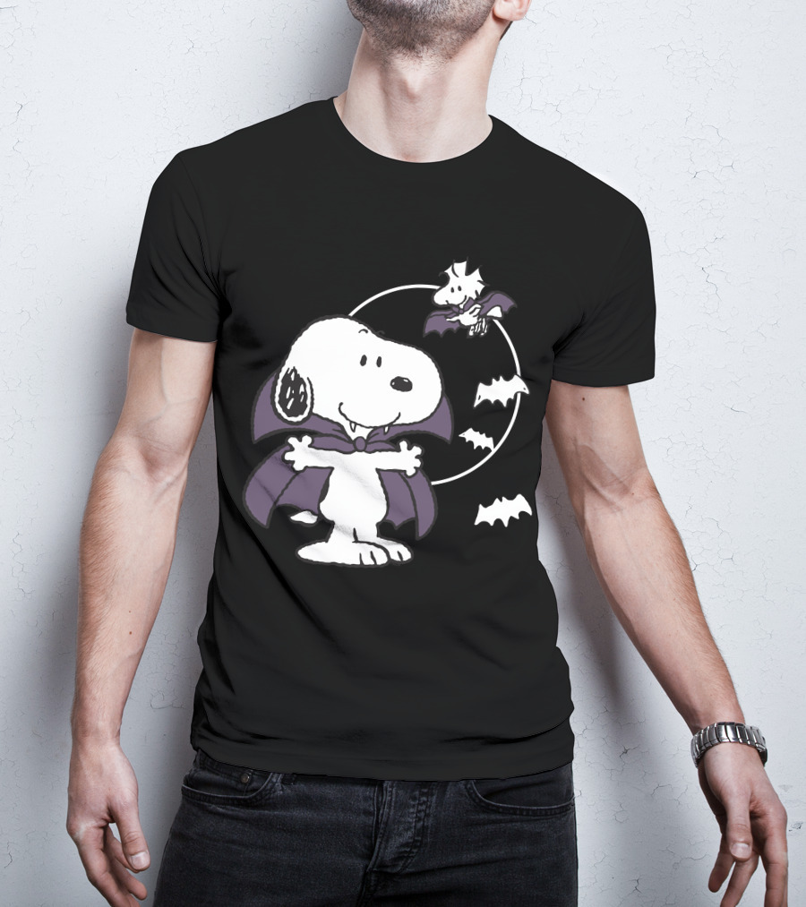 Snoopy Halloween Vampire With Flying Bats T-Shirt