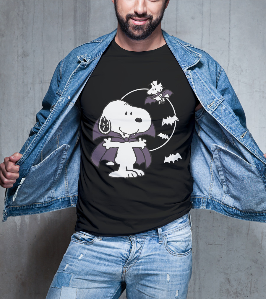 Snoopy Halloween Vampire With Flying Bats T-Shirt