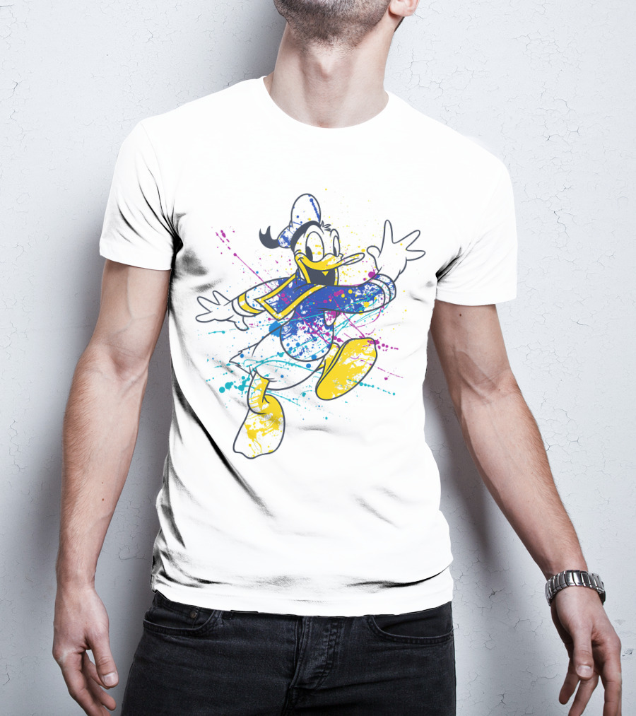 Disney Donald Duck Colorful Paint Splatter T-Shirt