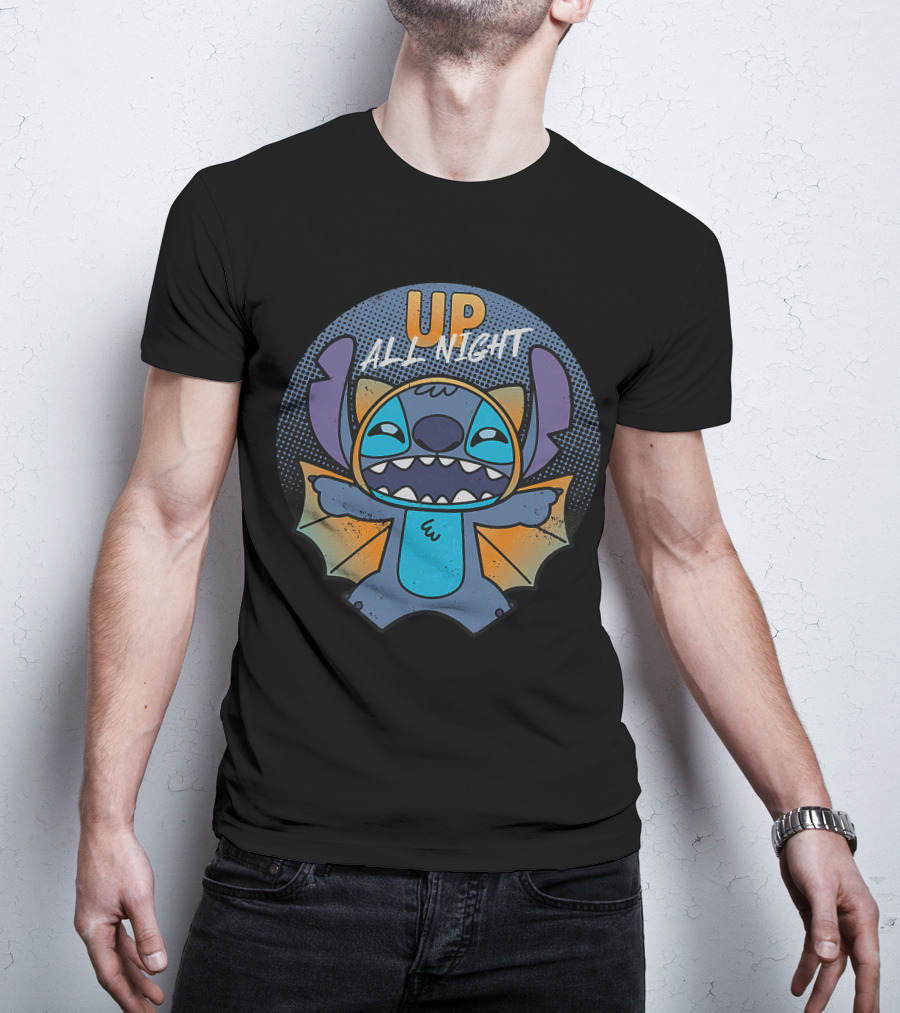 Up All Night Stitch Halloween Bat T-Shirt