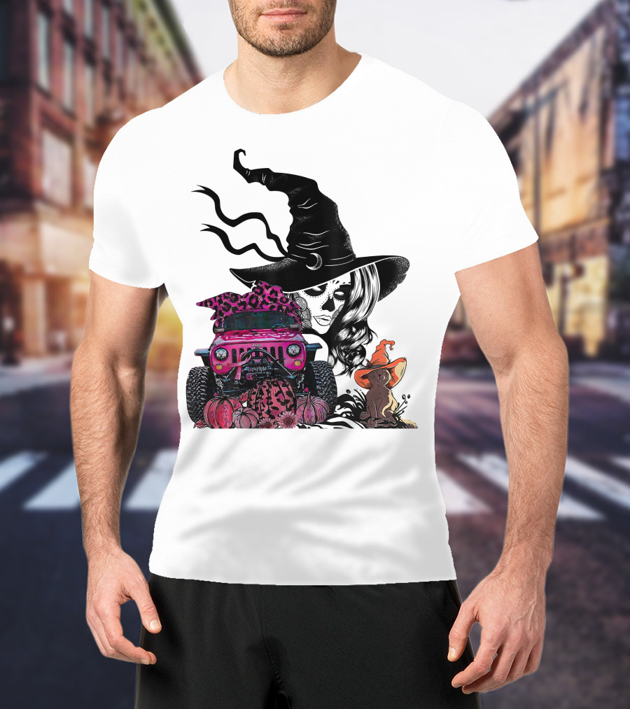 My Broom Broke Now I Drive A Black Jeep With Witch Hat And Halloween Cat T-Shirt