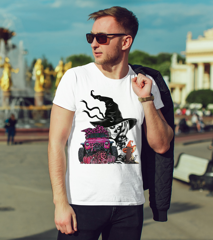 My Broom Broke Now I Drive A Black Jeep With Witch Hat And Halloween Cat T-Shirt
