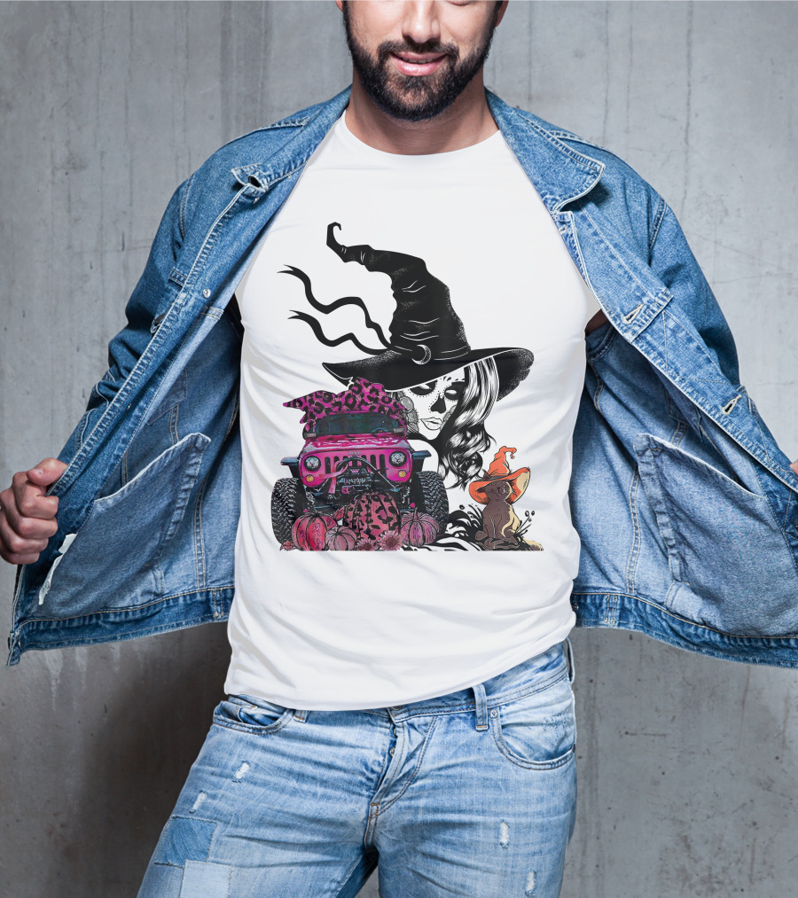 My Broom Broke Now I Drive A Black Jeep With Witch Hat And Halloween Cat T-Shirt