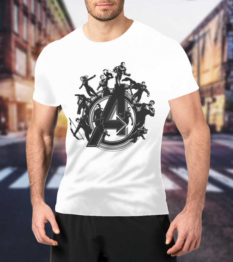 Marvel Avengers Endgame Flying Heroes Emblem With Iconic Characters T-Shirt
