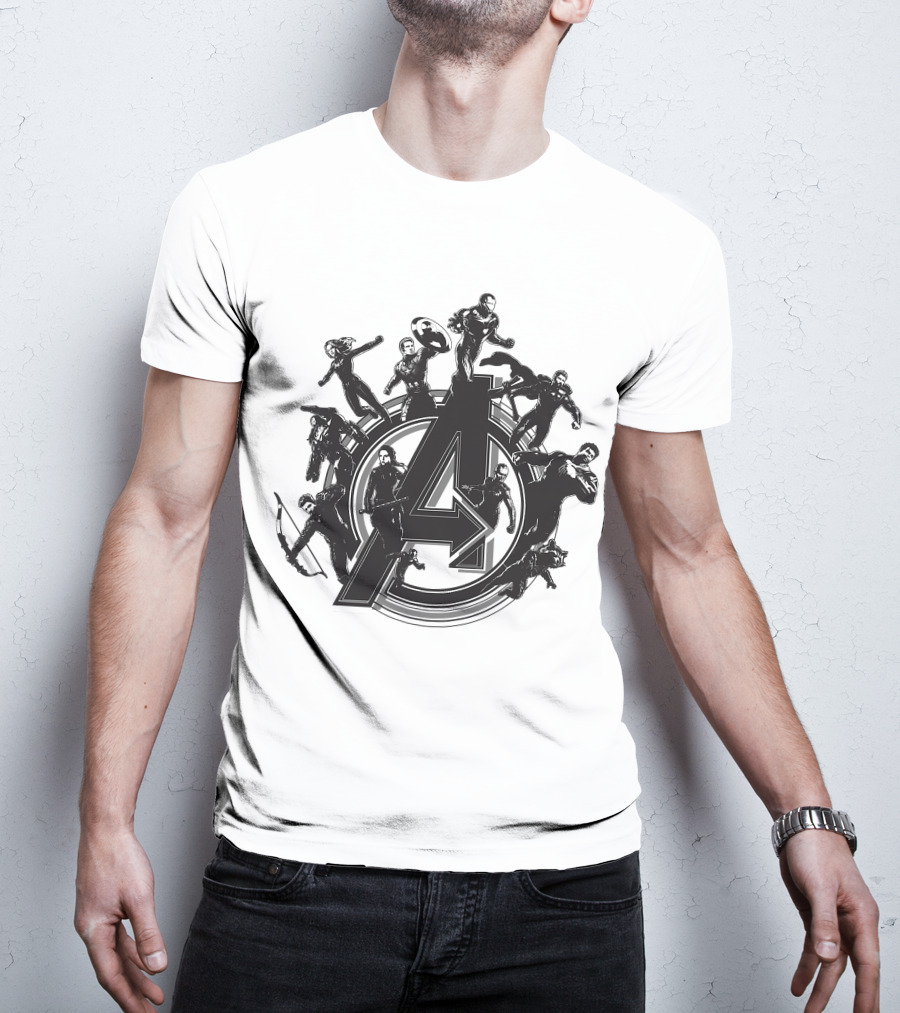 Marvel Avengers Endgame Flying Heroes Emblem With Iconic Characters T-Shirt
