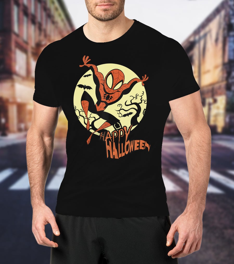 Spider Man Happy Halloween Moonlight T-Shirt