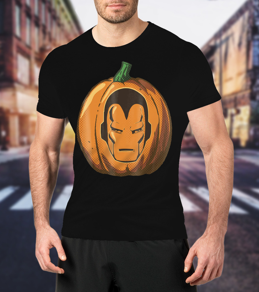 Iron Man Face Carved Halloween Pumpkin T-Shirt