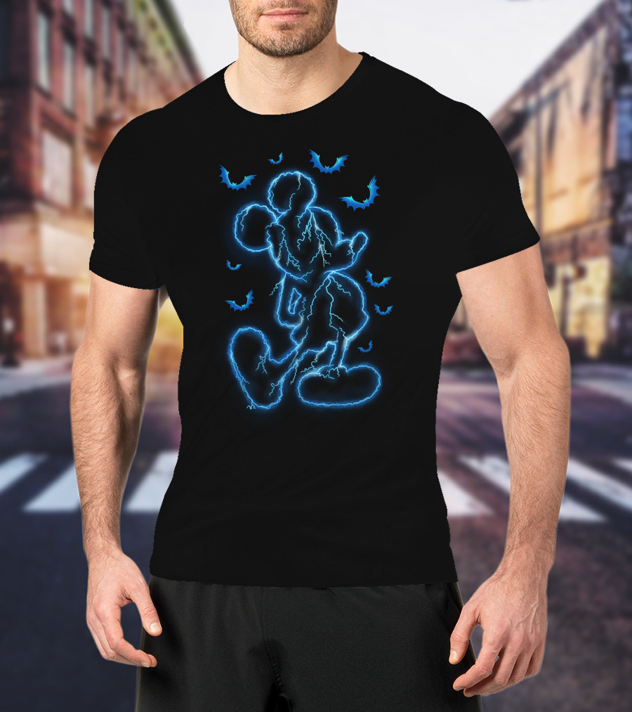 Mickey Lightning Halloween Electric Blue Bat T-Shirt