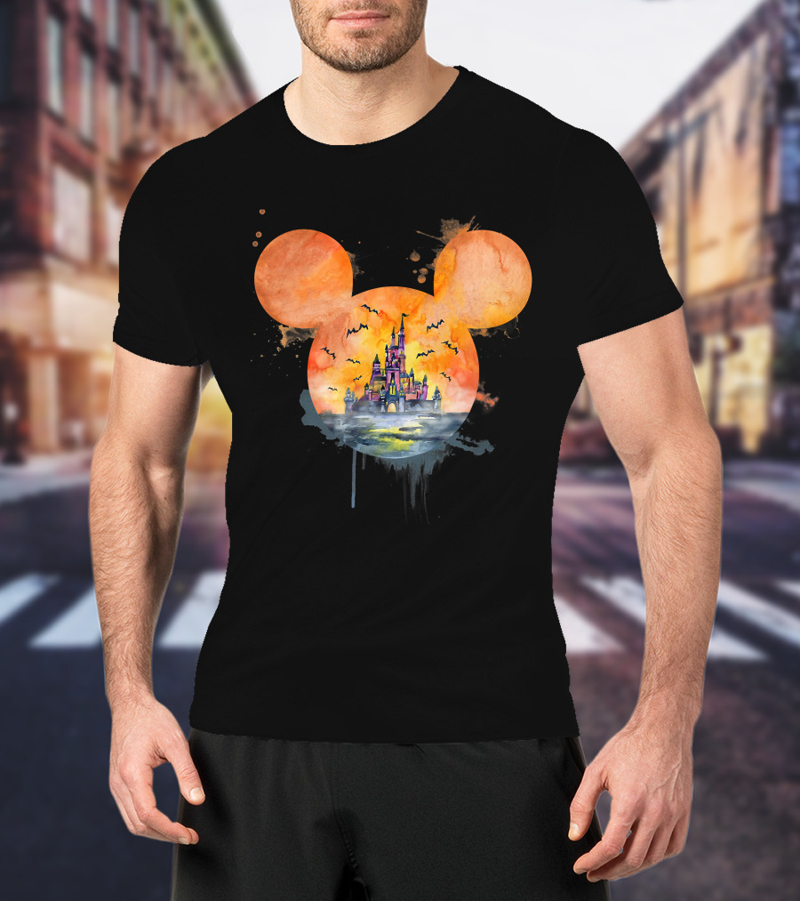Mickey Ears Halloween Castle With Bats T-Shirt