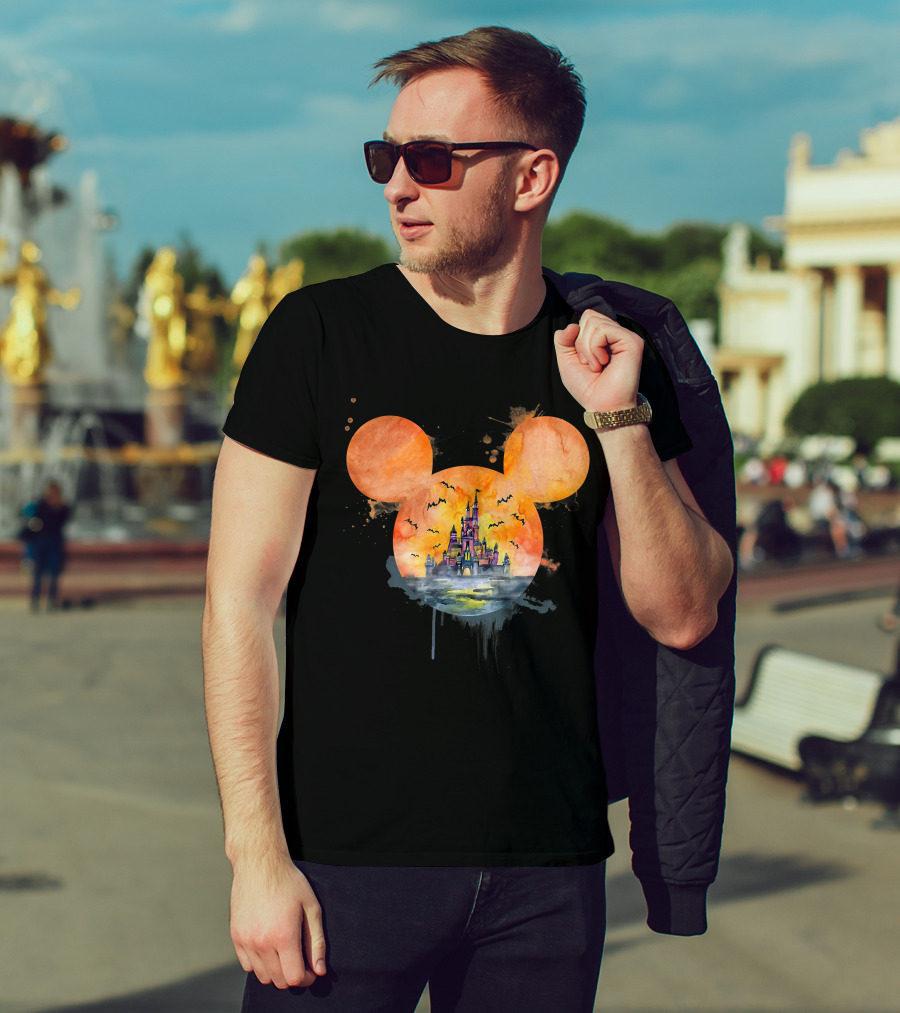 Mickey Ears Halloween Castle With Bats T-Shirt