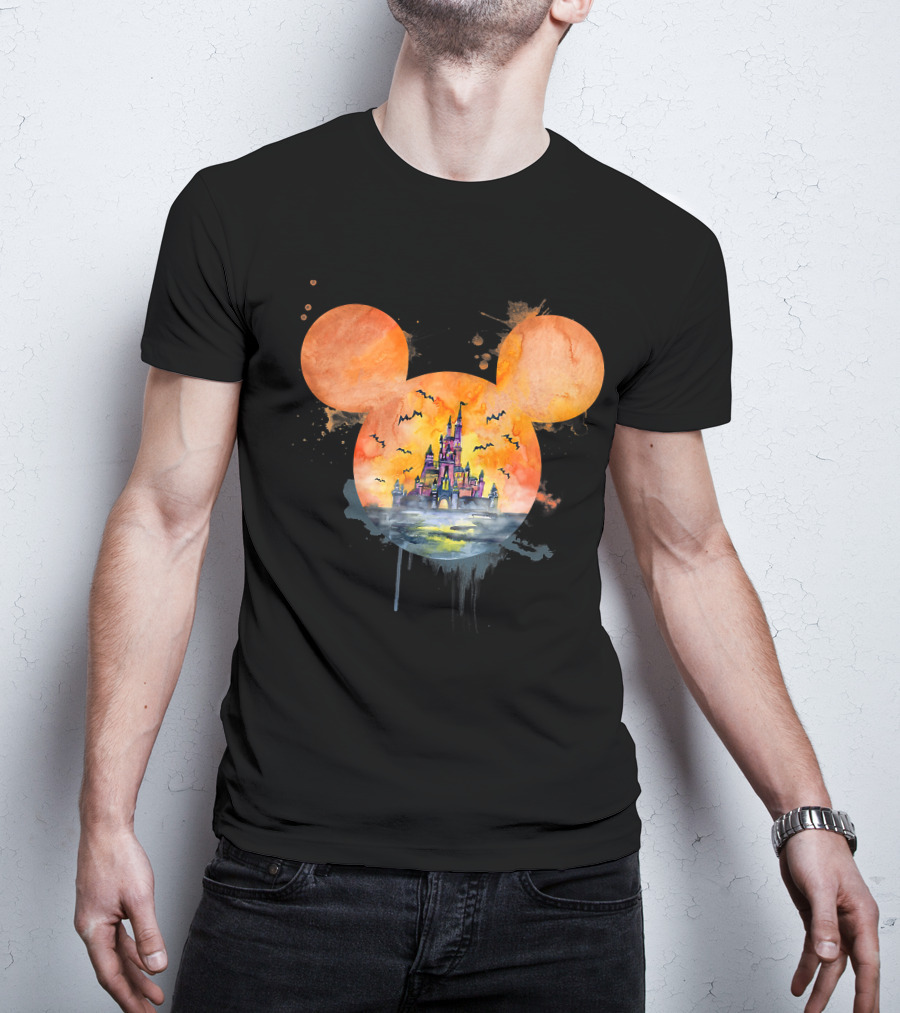 Mickey Ears Halloween Castle With Bats T-Shirt