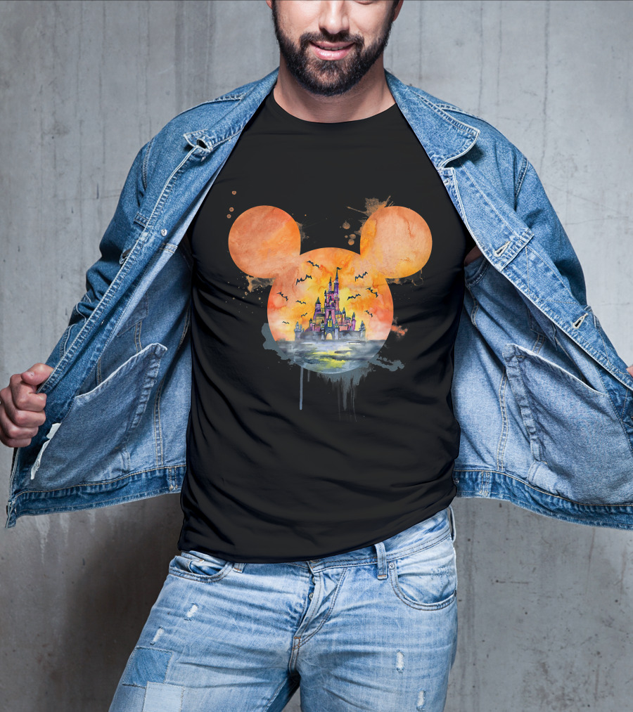 Mickey Ears Halloween Castle With Bats T-Shirt