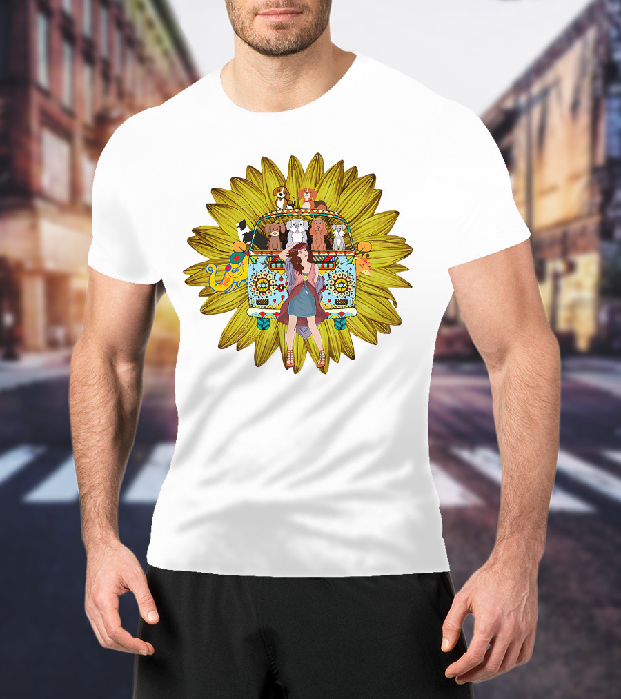 I'm Mostly Peace Love Animals Hippie Van Sunflower Dogs T-Shirt