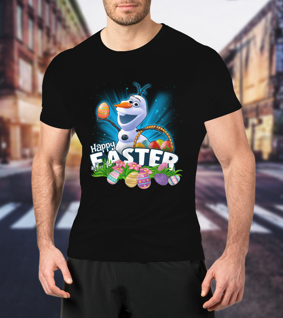 Happy Easter Snowman Eggs Basket And Flowers T-Shirt