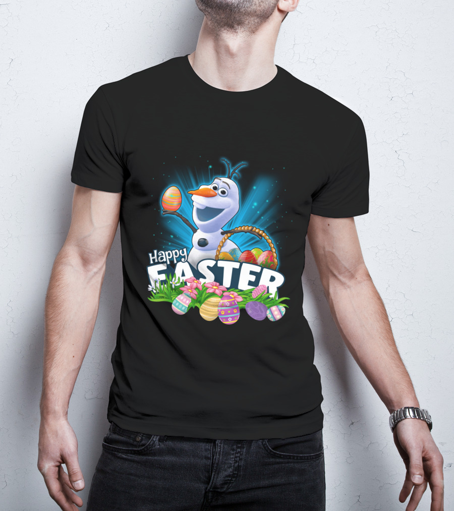 Happy Easter Snowman Eggs Basket And Flowers T-Shirt