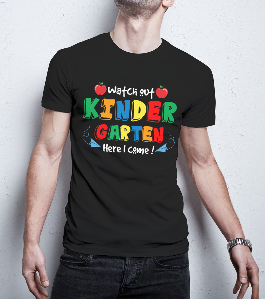 Watch Out Kindergarten Here I Come Apples And Paper Airplanes T-Shirt