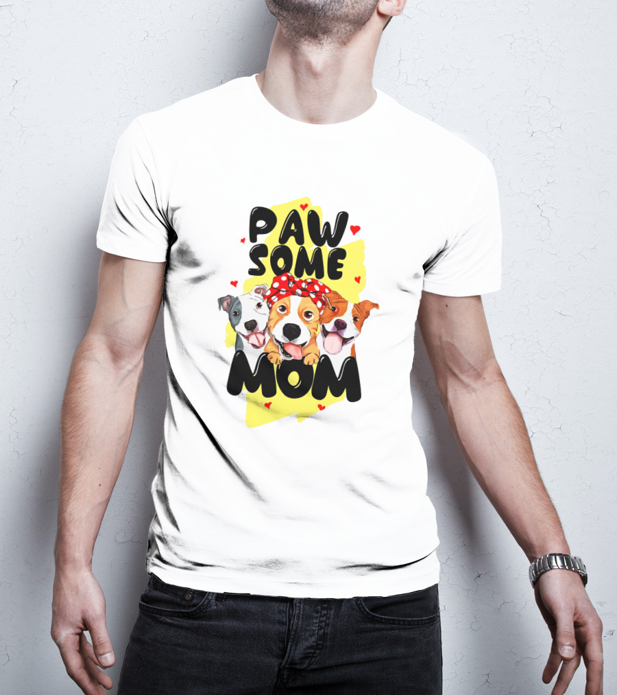PAW SOME MOM Pups With Bandana And Hearts T-Shirt