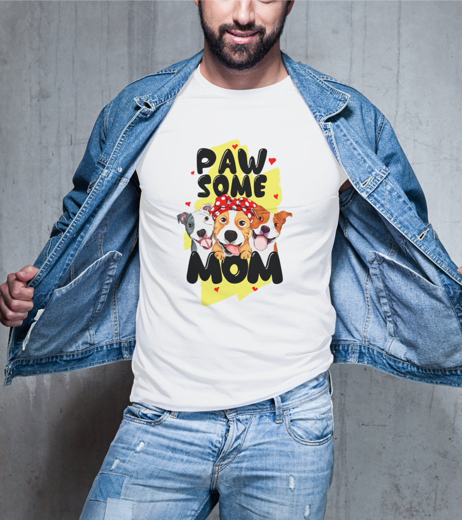 PAW SOME MOM Pups With Bandana And Hearts T-Shirt