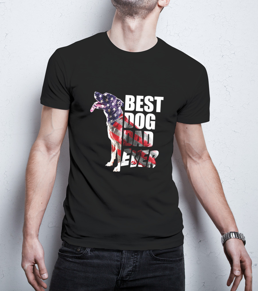 BEST DOG DAD EVER American Flag Pitbull T-Shirt