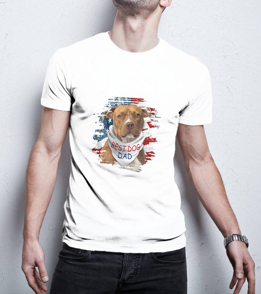 Best Dog Dad Patriotic American Flag Bandana Dog T-Shirt