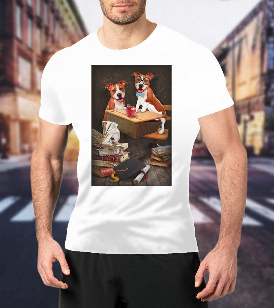Pitbull Teacher Dogs With Books And Graduation Cap T-Shirt