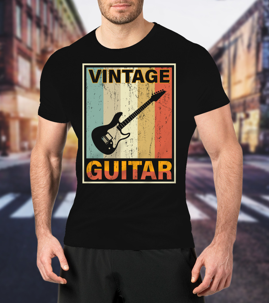 VINTAGE GUITAR RETRO STRIPES ELECTRIC T-Shirt