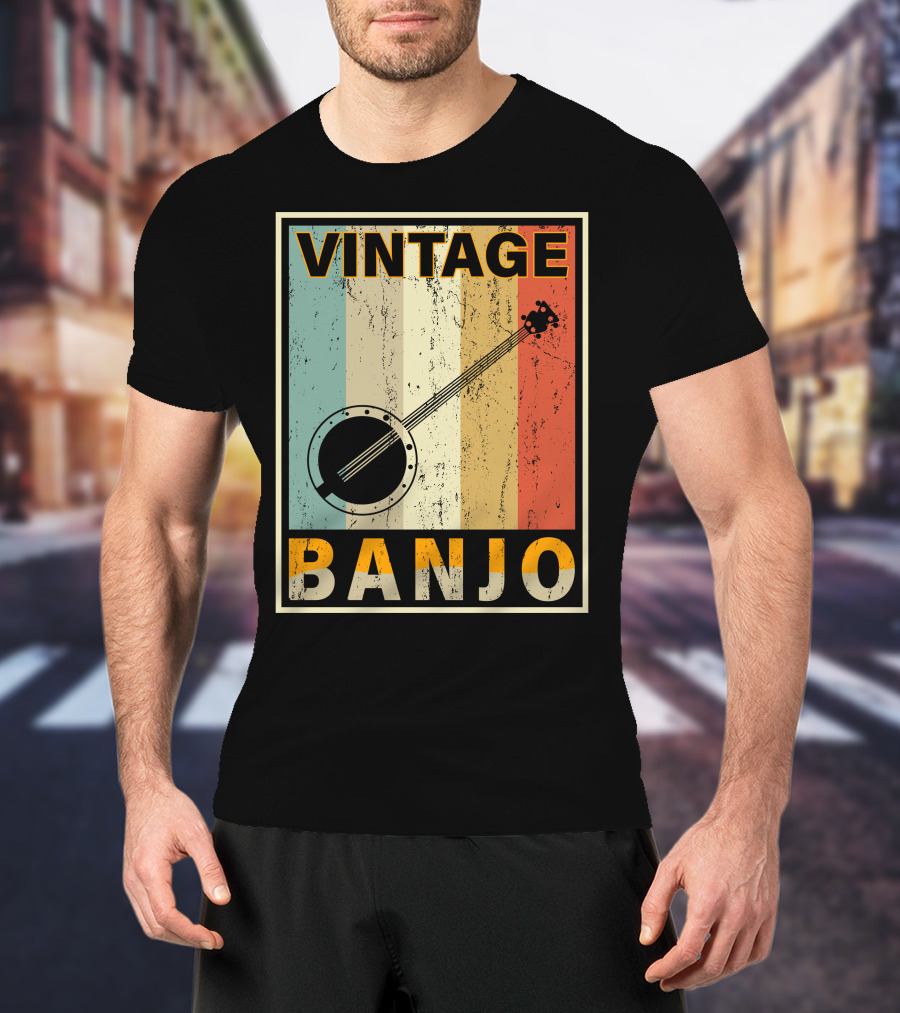 Vintage Banjo Retro Stripes T-Shirt