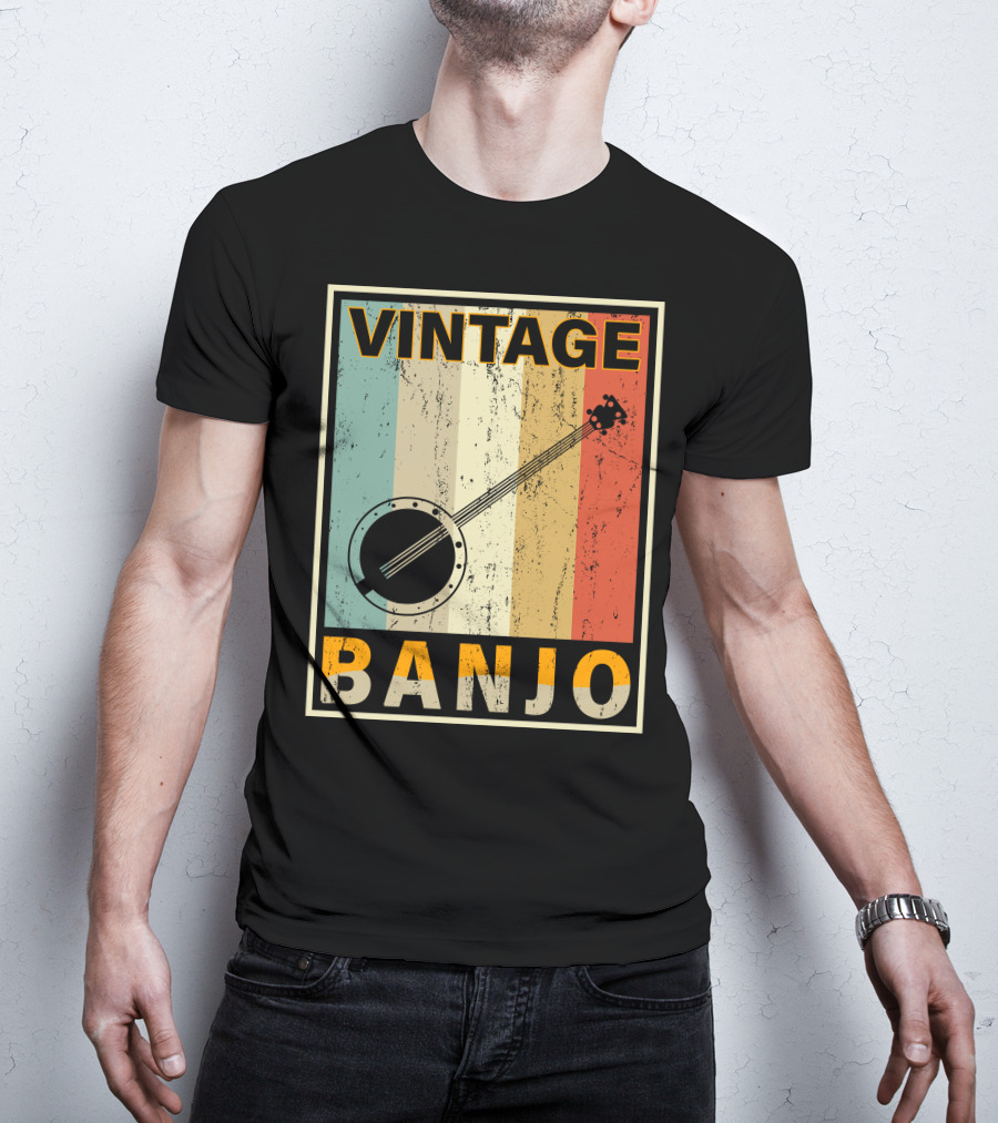 Vintage Banjo Retro Stripes T-Shirt